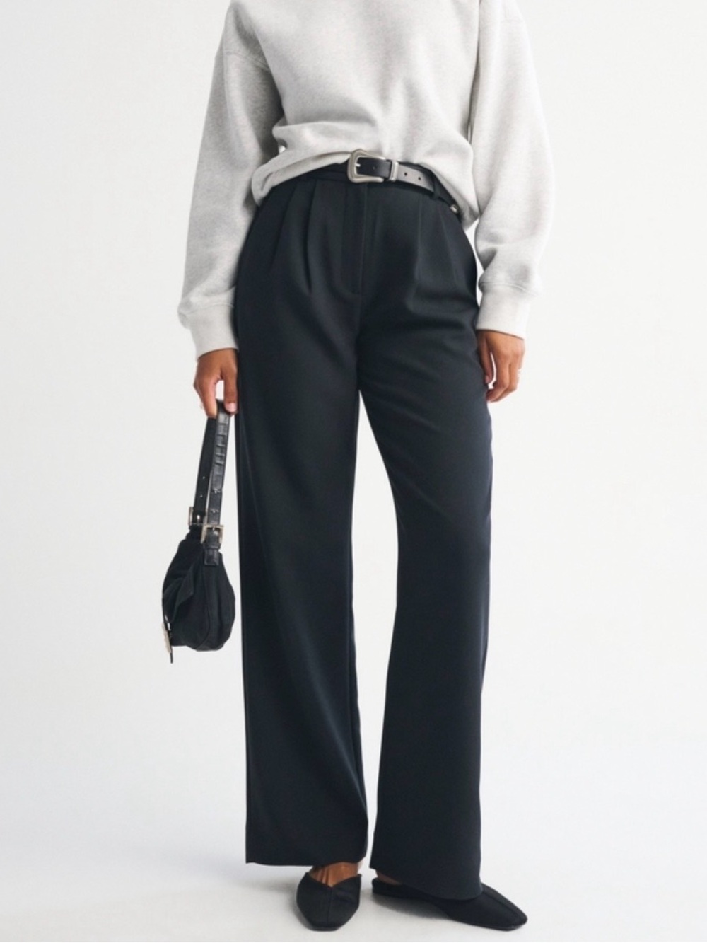 Abercrombie Curve Love Sloane Tailored Wide Leg Pant Black 29 S